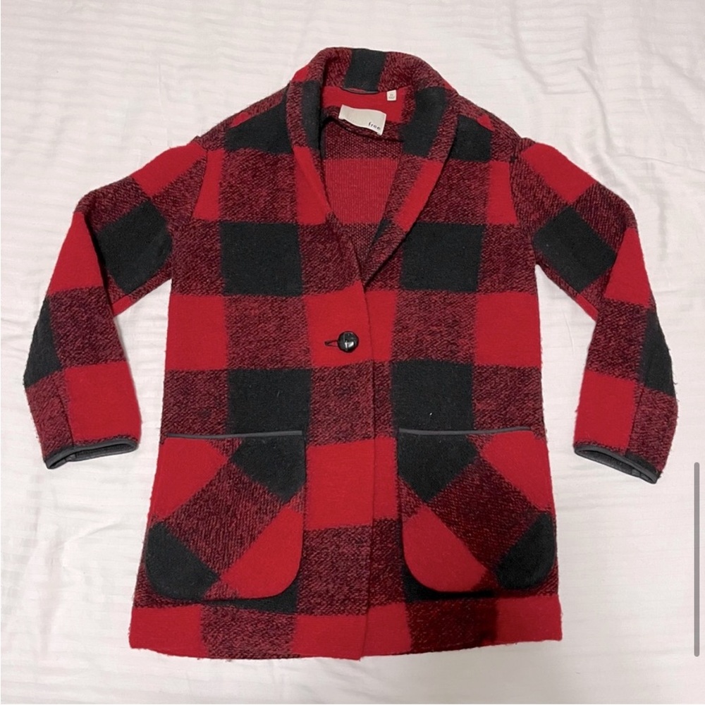 Aritzia Wilfred Free Off-Duty Buffalo Plaid Wool Jacket in Red / Black sz XSmall - Picture 9 of 16